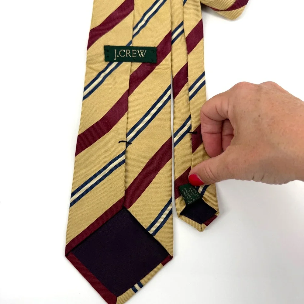 J. Crew Silk Yellow Blue Stripe Men Neck Tie Made USA Career Professional Preppy